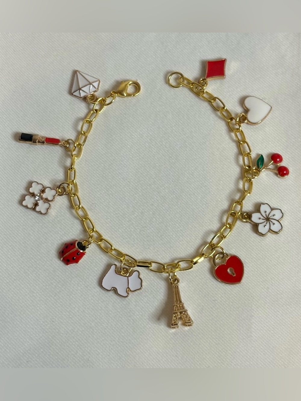 Handmade Red/Gold Charm Bracelet
